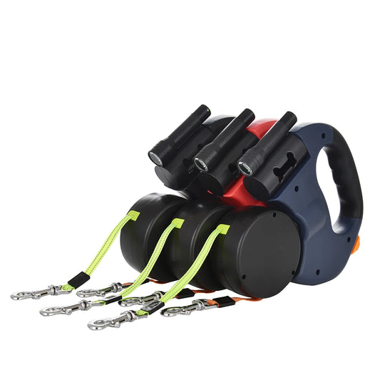 360 Swivel Dual Retractable Dog Leash with Flashlight