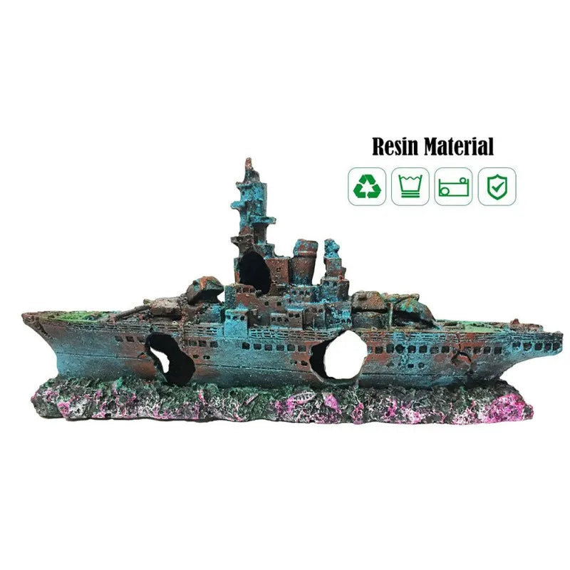 Resin Battleship Wreck Aquarium/Terrarium Hideout Decoration