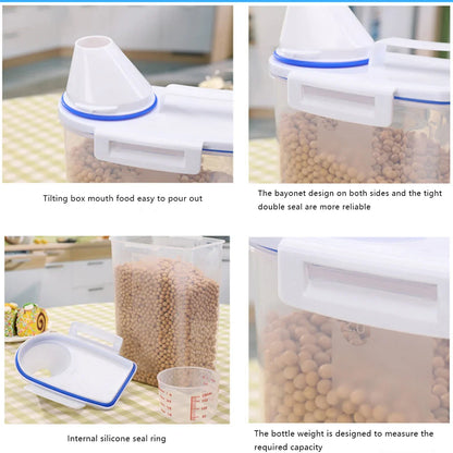 2kg Dog/Cat Food Plastic Storage Tank with Measuring Cup Container