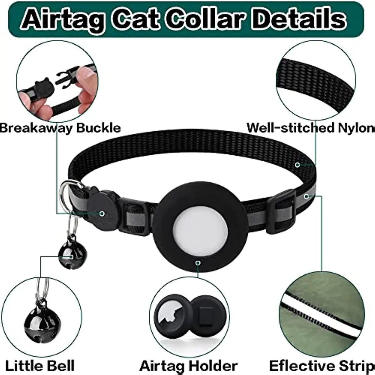 Airtag Tracking Cat Collar Bell Attatched