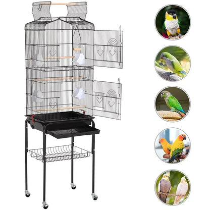 64inch Rolling Metal Bird Cage with Slide-Out Tray & Open Top