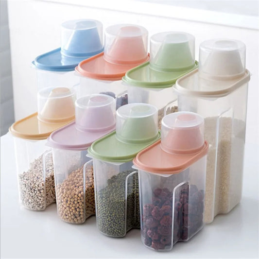 Transparent Colorful Pet Food Storage Container with Measuring Cup