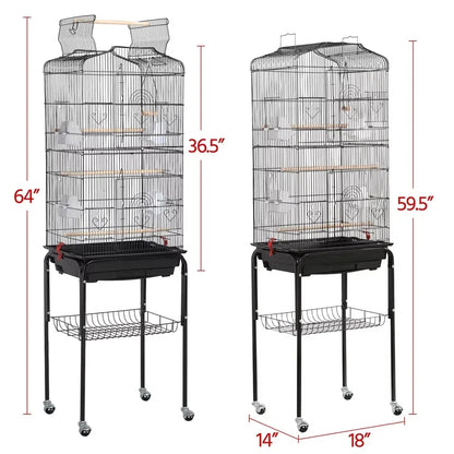 64inch Rolling Metal Bird Cage with Slide-Out Tray & Open Top