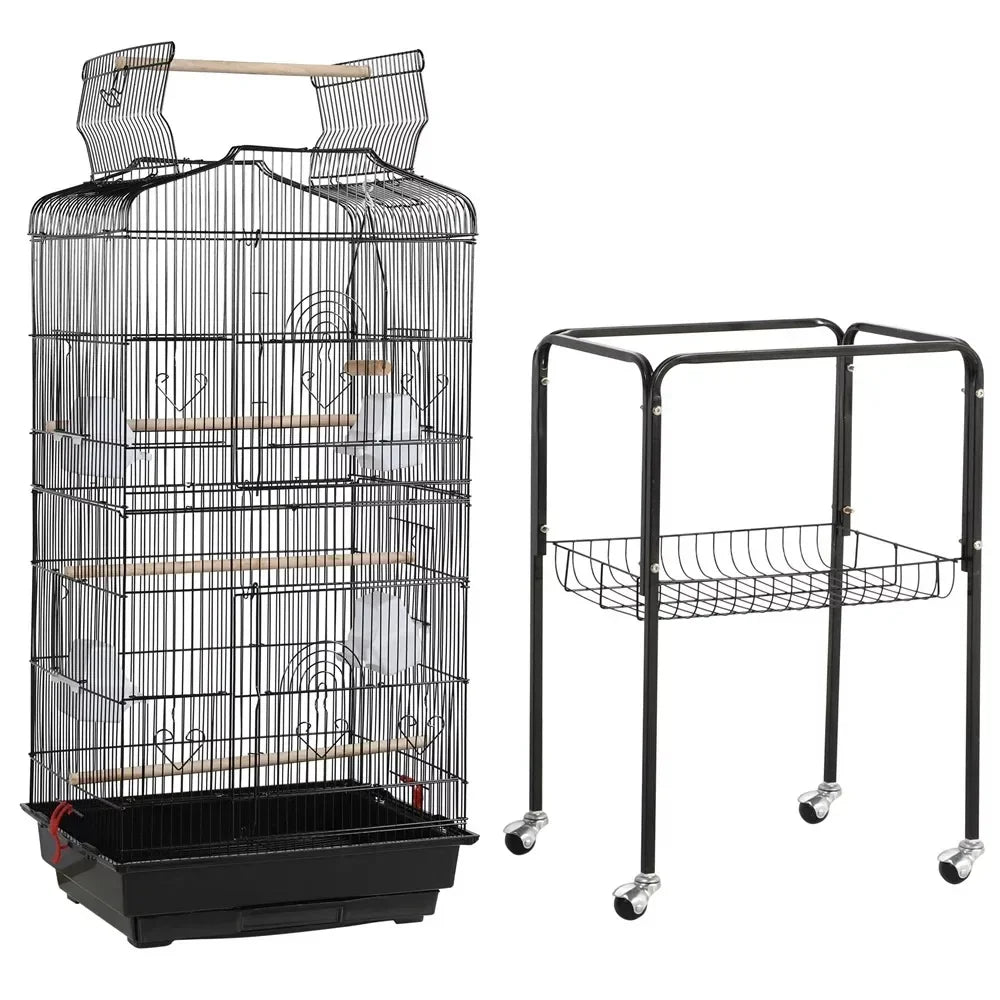 64inch Rolling Metal Bird Cage with Slide-Out Tray & Open Top