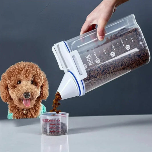 2kg Dog/Cat Food Plastic Storage Tank with Measuring Cup Container