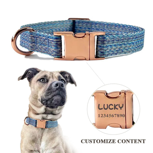 Customized Engraved Nameplate Adjustable Linen Dog Collar