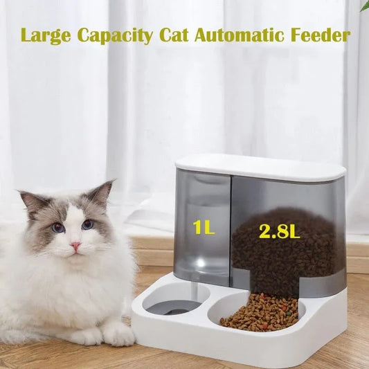 Large Capacity Automatic Pet Food & Water Dispenser with Bowl