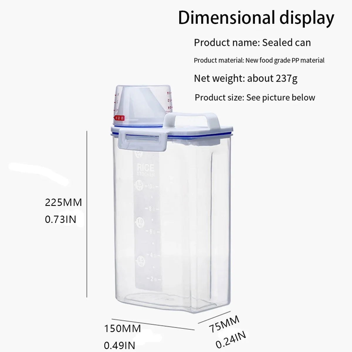 2kg Dog/Cat Food Plastic Storage Tank with Measuring Cup Container