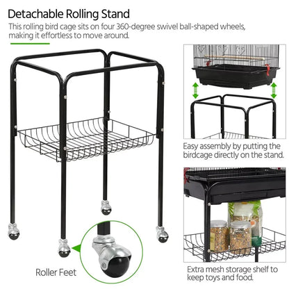 64inch Rolling Metal Bird Cage with Slide-Out Tray & Open Top